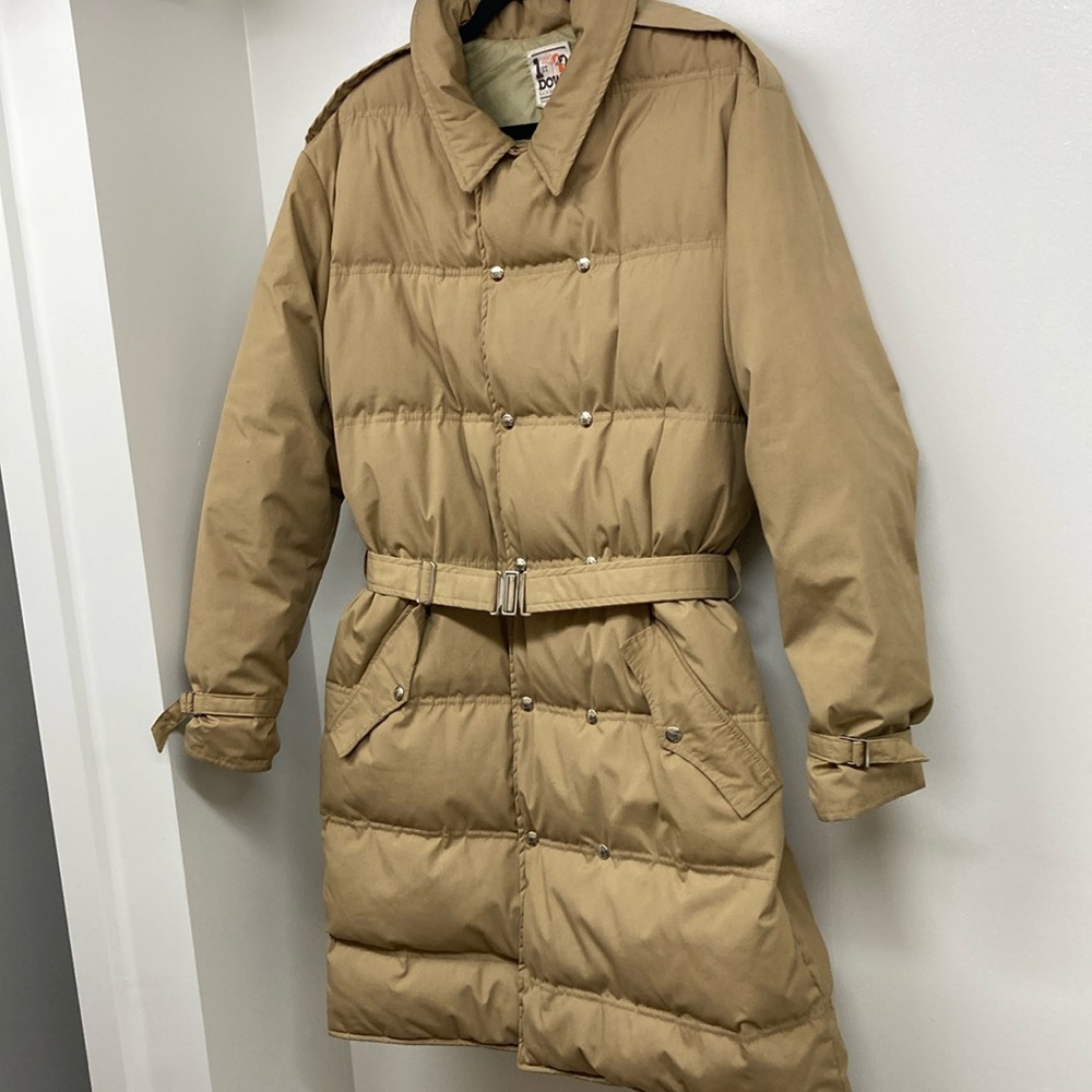 1st Down Y2K Puffer Down Coat Tan Long Middie Length Belted Khaki Trench EUC! - Picture 4 of 17